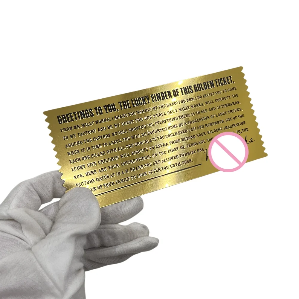 1/10pcs Classic Style Golden Ticket 15*7cm Gold Foil Plastic Card For Art Collection Memorial Gift view 3