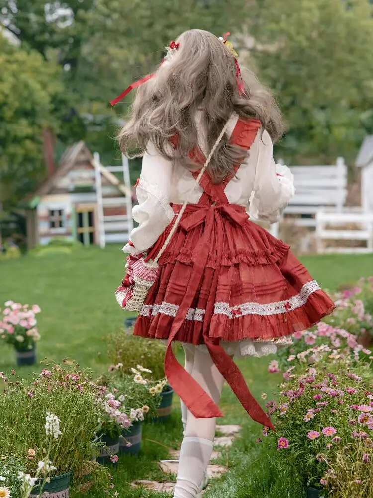 

The Combination Of Hanfu And Modern Clothing Short Skirt Red Set Hanfu Lolita Puffed Sleeves Overskirt Han Element Sweet Kawaii