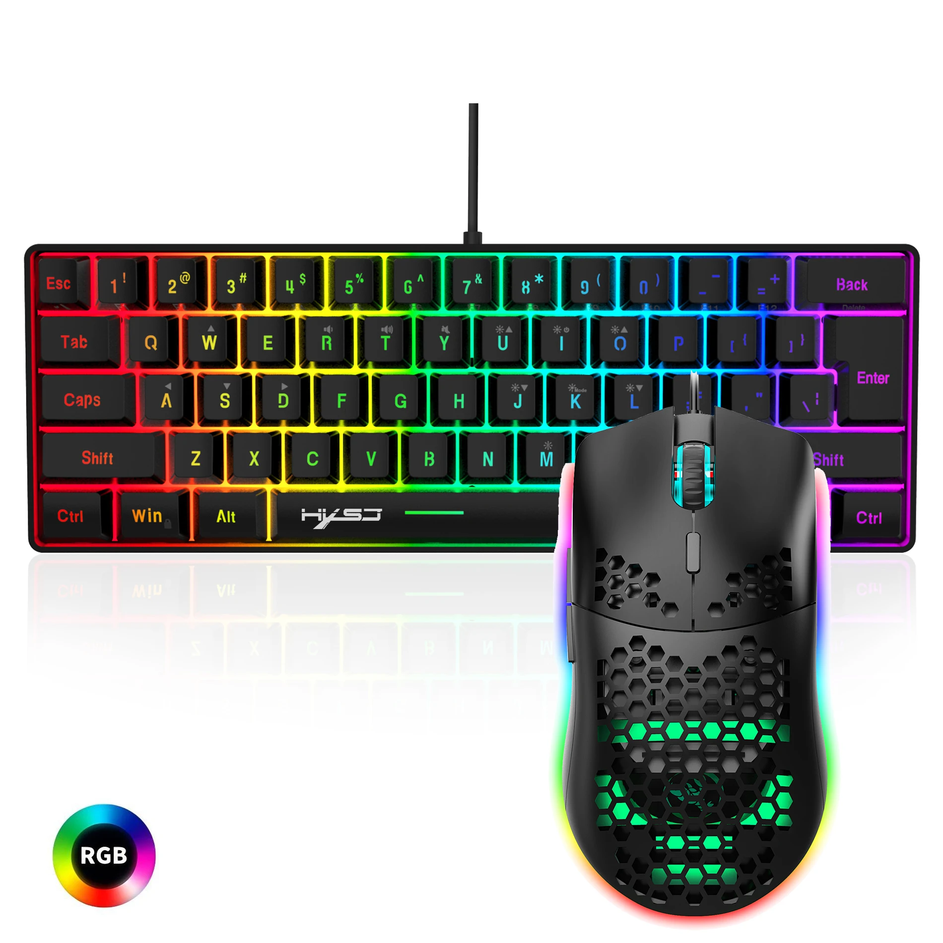 Imagem -05 - Hxsj-rgb Luminous Mechanical Feel Teclado e Mouse Grupo 61 Teclas V700 Jogo de Computador Combos Gaming Venda Quente