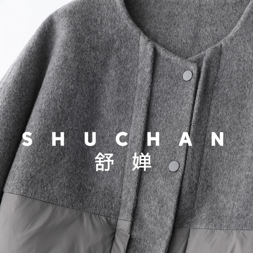 Down Splicing Double-sided Woolen Short Jacket, One Piece for Winter Loose  Coats for Women Abrigo Invierno 2025 Para Mujer