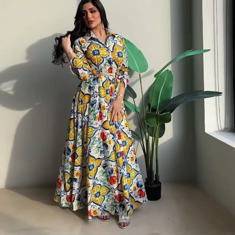 Abayas For Women Dubai 2022 Muslim Fashion Robe Femme Musulman Printed Long Dress Turkey Islam African Women Slim Fit Clothing