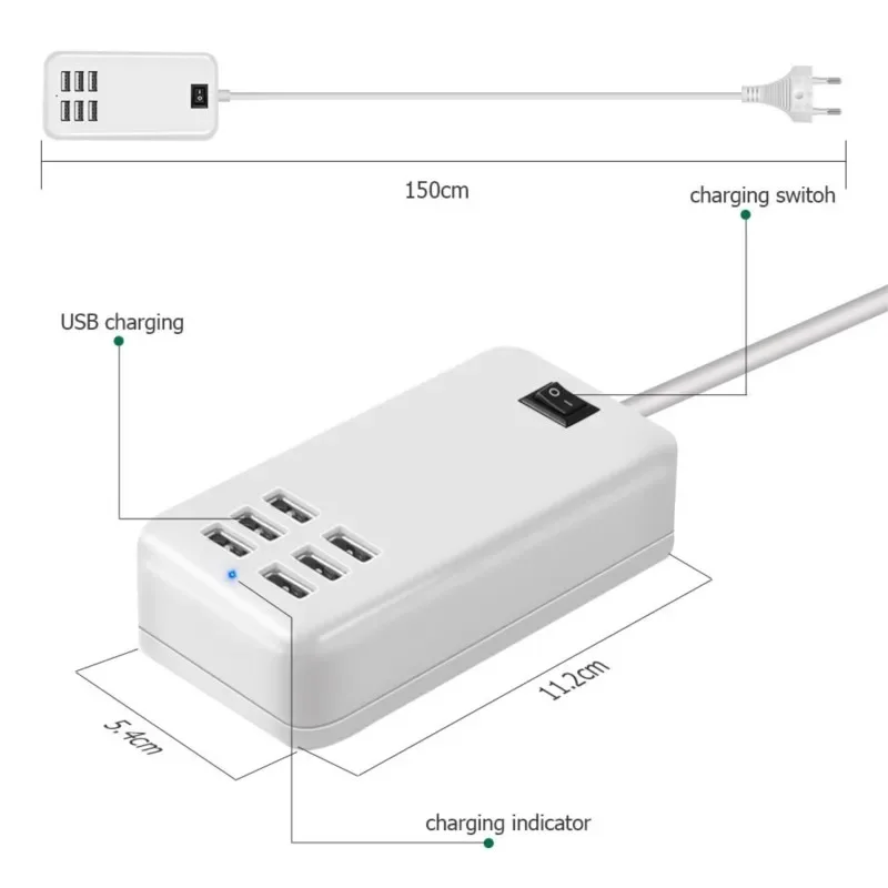 

USB Hub EU US Plug 6 Ports USB Charger 5V 3A Wall Adapter Mobile Phone Charging For iPhone iPad Samsung With Switcher