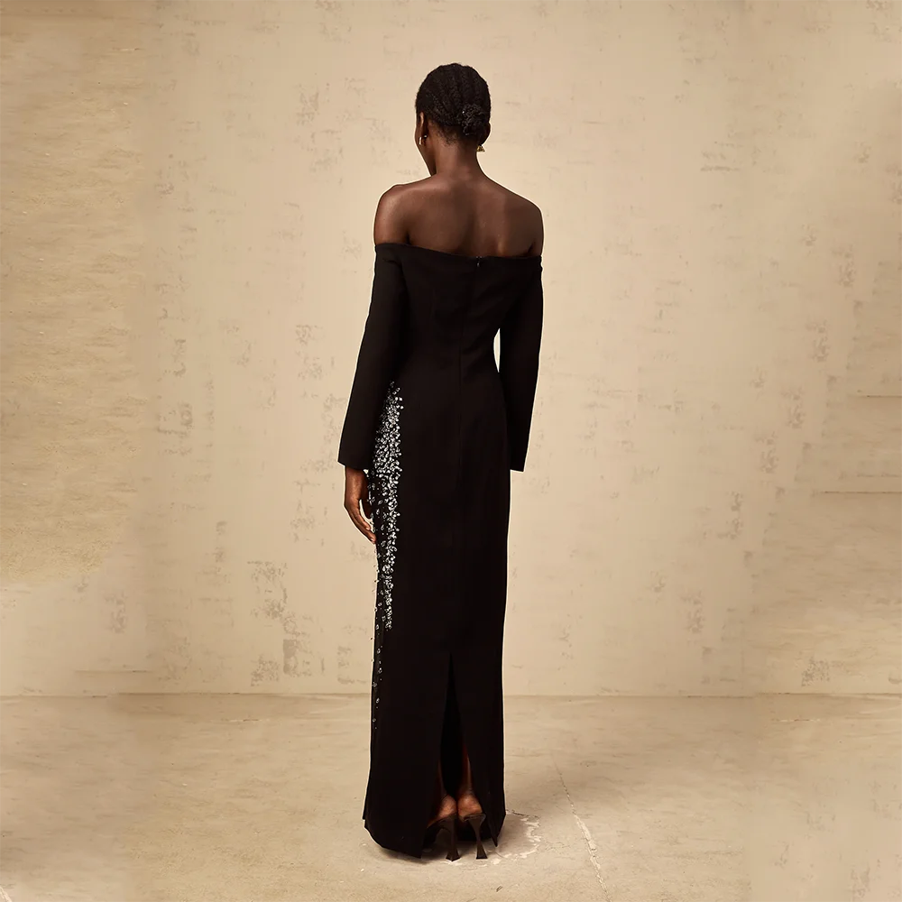 فساتين سهرة طويلة مخصصة بأكمام طويلة مناسبة رسمية أنيقة فساتين حفلات خرز كريستال 2025 طول الكاحل فساتين لحضور الحفلات الموسيقية #2