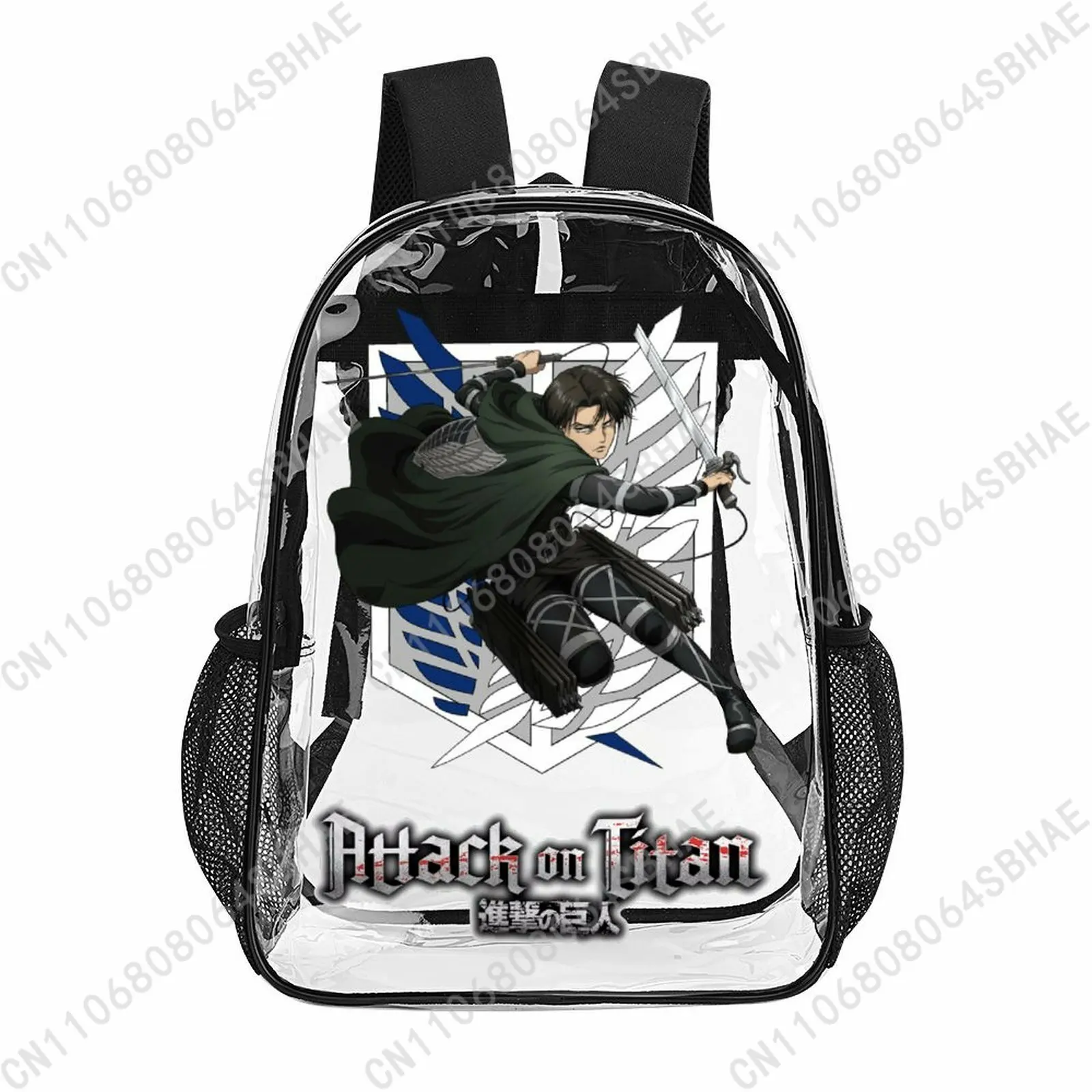 

Attack on Titan Trendy 17 Inch Clear Backpack for Teenage Girls Boys Personalized Name Transparent School Bag Cool PVC Gifts