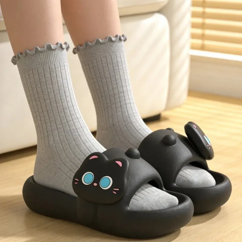 

Женские тапочки с мультяшными кошачьими лапками из ЭВА, на толстой подошве, мягкие, удобные, домашние шлепанцы, летние, нескользящие, для ванной, легкие, для дома и улицы.