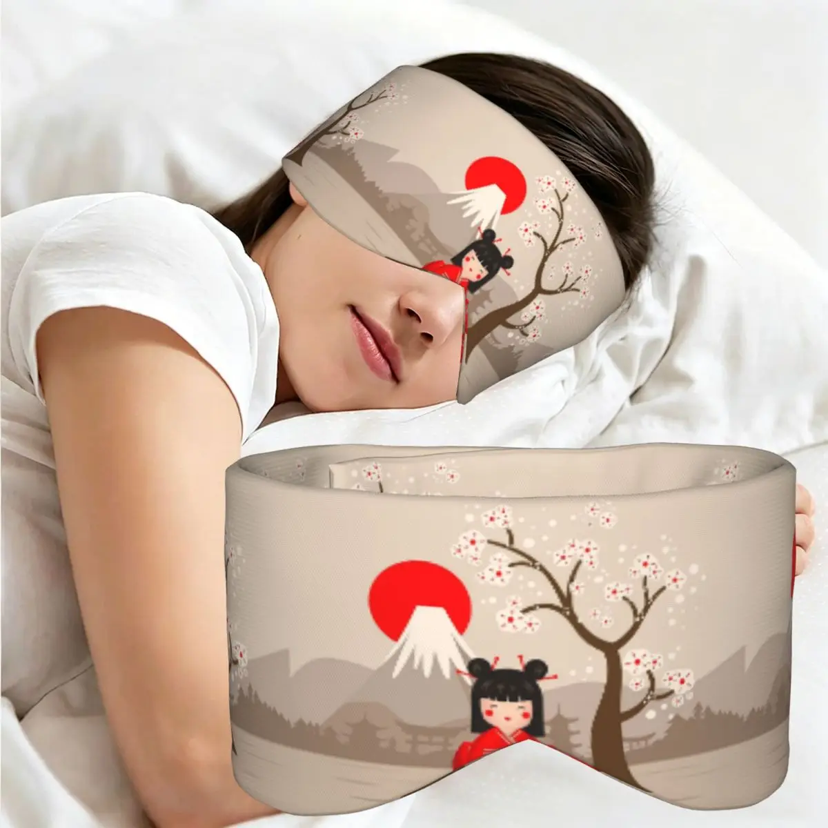 Sakura Japanese Girl Kokeshi Doll sleep eye mask Light Blocking Portable Eye Cover for Girls Boys Office Nap Eyeshade eyepatch
