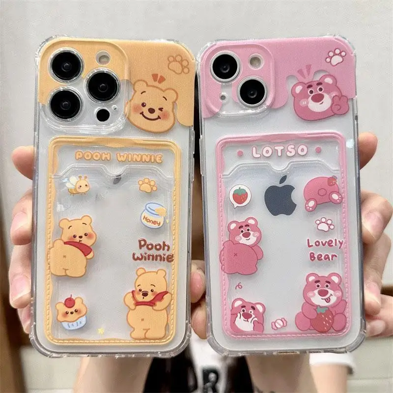 Funny Winnie Pooh Photo Card Slot Bag Case For Samsung Galaxy S24 Ultra S23 A06 A55 A35 A34 A54 A53 Cover Couqe Silicone