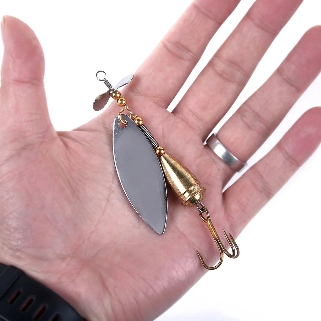 Metall-Spinner-Löffelköder mit Propellerblatt, Inline-Willow-Pailletten, Dreifachhaken, harter Kunstköder für Barsch, Forelle, Hecht
