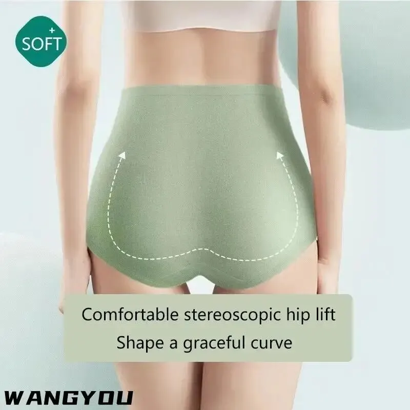 3pcs Women Cotton Panties Seamless High Waist Buttock Lifting Soft Fitness Sports Casual Briefs Comfy Breathable Stretchy