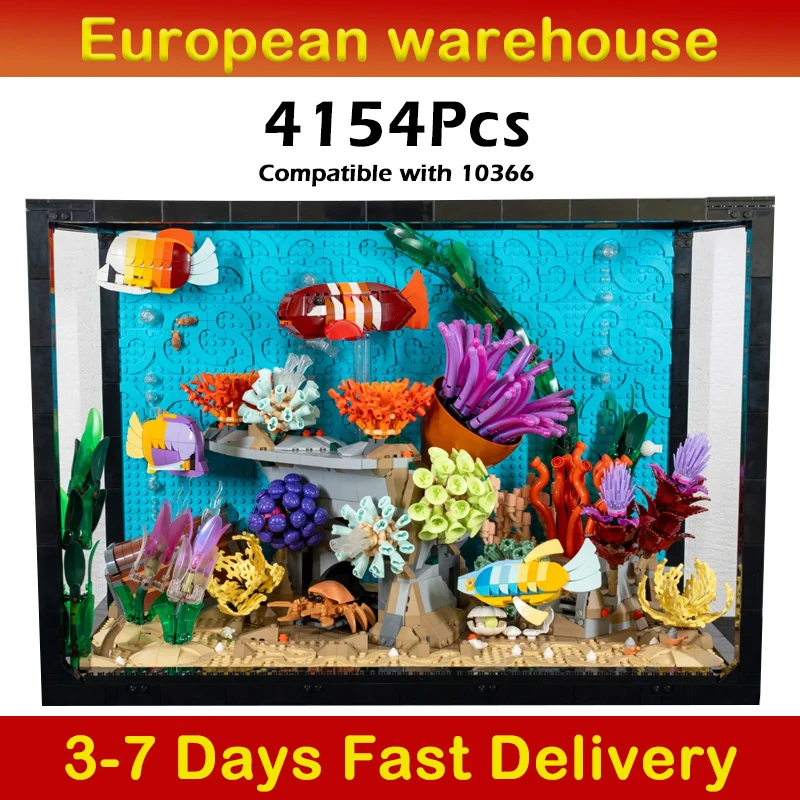 4154 pièces de briques de construction pour aquariums tropicaux, jouets décoratifs pour aquarium, ensemble de blocs de construction en patchwork, cadeau pour enfants, compatible 10366