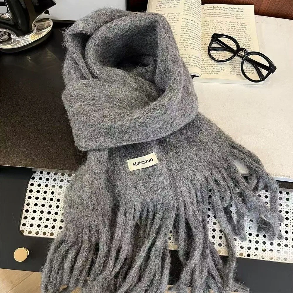 جديد بلون الشتاء وشاح من الصوف الدافئة لينة الكشمير وشاح سميكة الموهير شرابة طويلة الأوشحة النساء