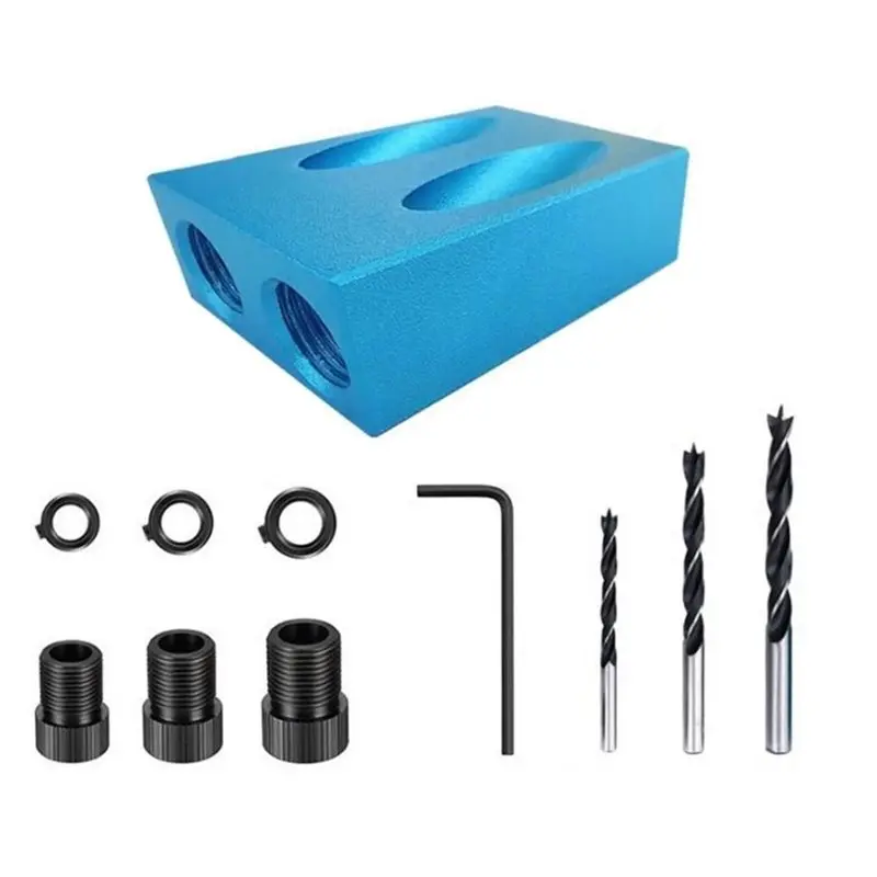 75STO-14Pcs Pocket Hole Jig Kit, Aluminum 15° Inclined Hole Fixture With 6/8/10Mm Drill Guides For Woodworking