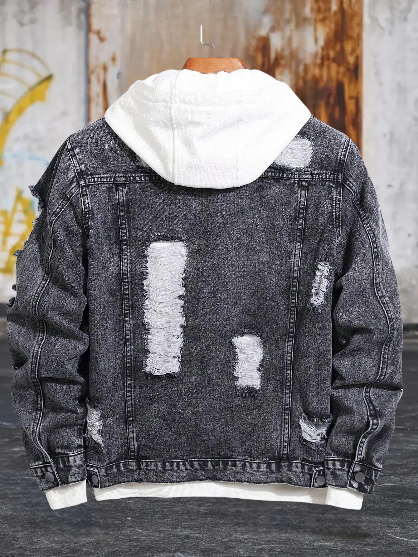 1PC Men's casual hot-selling black distressed stonewashed flight jacket daily American street fashion denim jacket