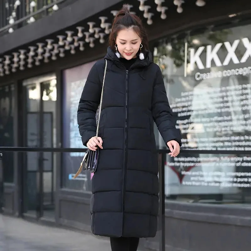 2024 New Black Down Cotton Coats Women Long Warm Winter Jacket Female Windproof Hooded Padded Puffer Parkas Women Overcoat M-4XL