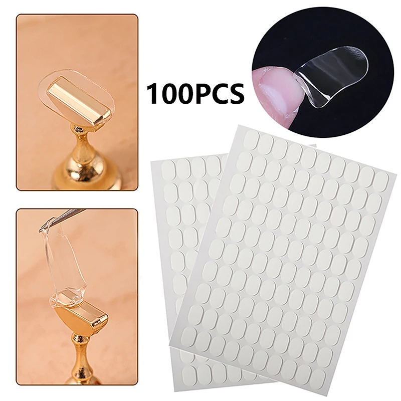 100pcs Press On Double Side Jelly Tape Nail Glue Adhesive Clear Stickers Manicure Nail Art Display Stand Salon Practice Showing