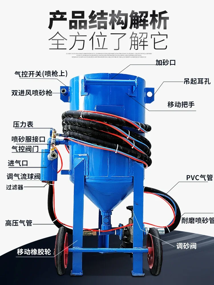 Derusting sandblasting machine Small Mobile Open Spraying Manual Rust Removing and Sanding Machine Outdoor Large