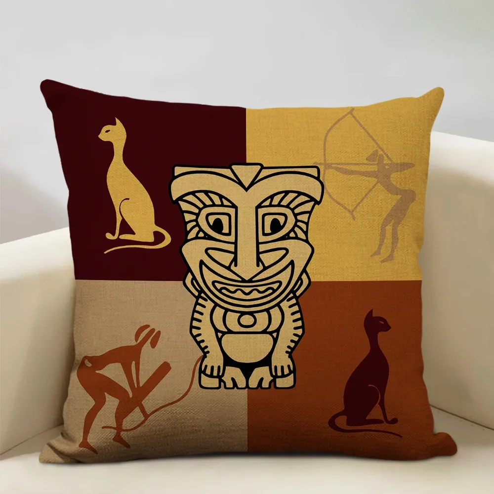 Home Cushion Cover, High-quality Linen Pillow Case, Retro Design, Living Room Sofa Decor, African Culture