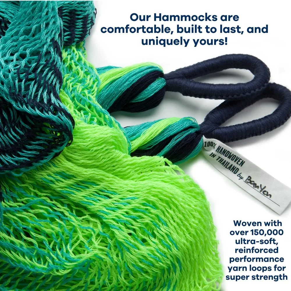 Hammock Handwoven Lift - Fits 1 person, up to 330 lbs - Full Body Tilt Kick - Weatherproof, super soft, hangs anywhere