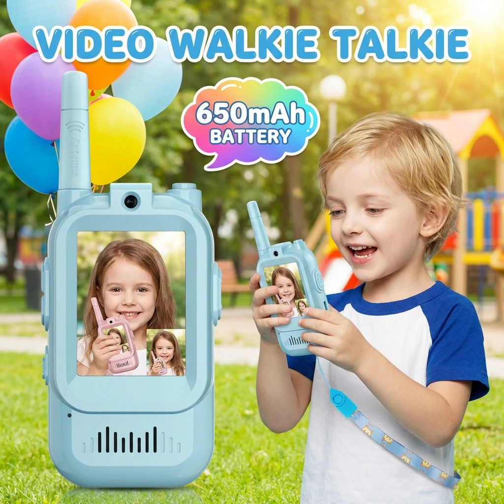 

2 шт. Детские видеорации с большим радиусом действия, аккумулятор 650 мАч, зарядка Type-C, HD-вызовы в одно касание, интерком, подарки для мальчиков и девочек