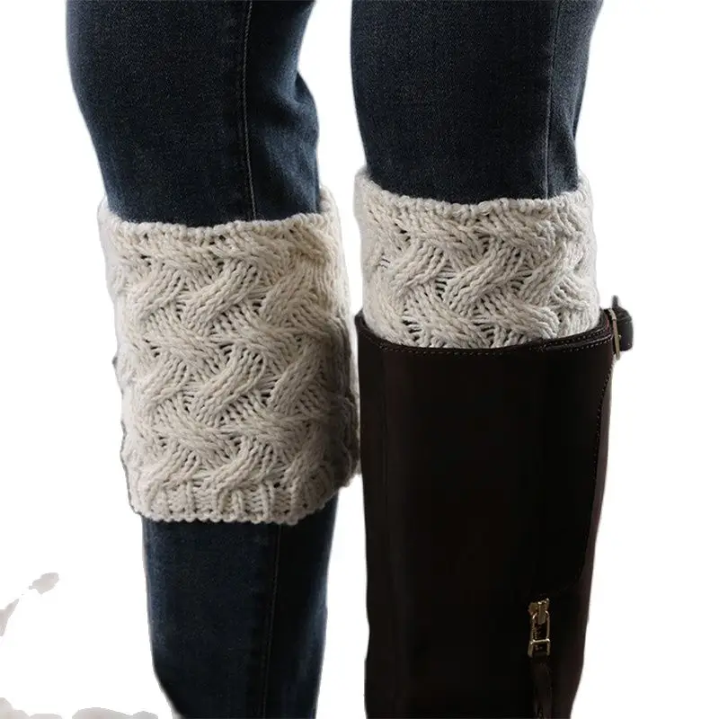 Knitted Handmade stick needle wind boot cuff short thick needle thickened bamboo flower Christmas boot cover