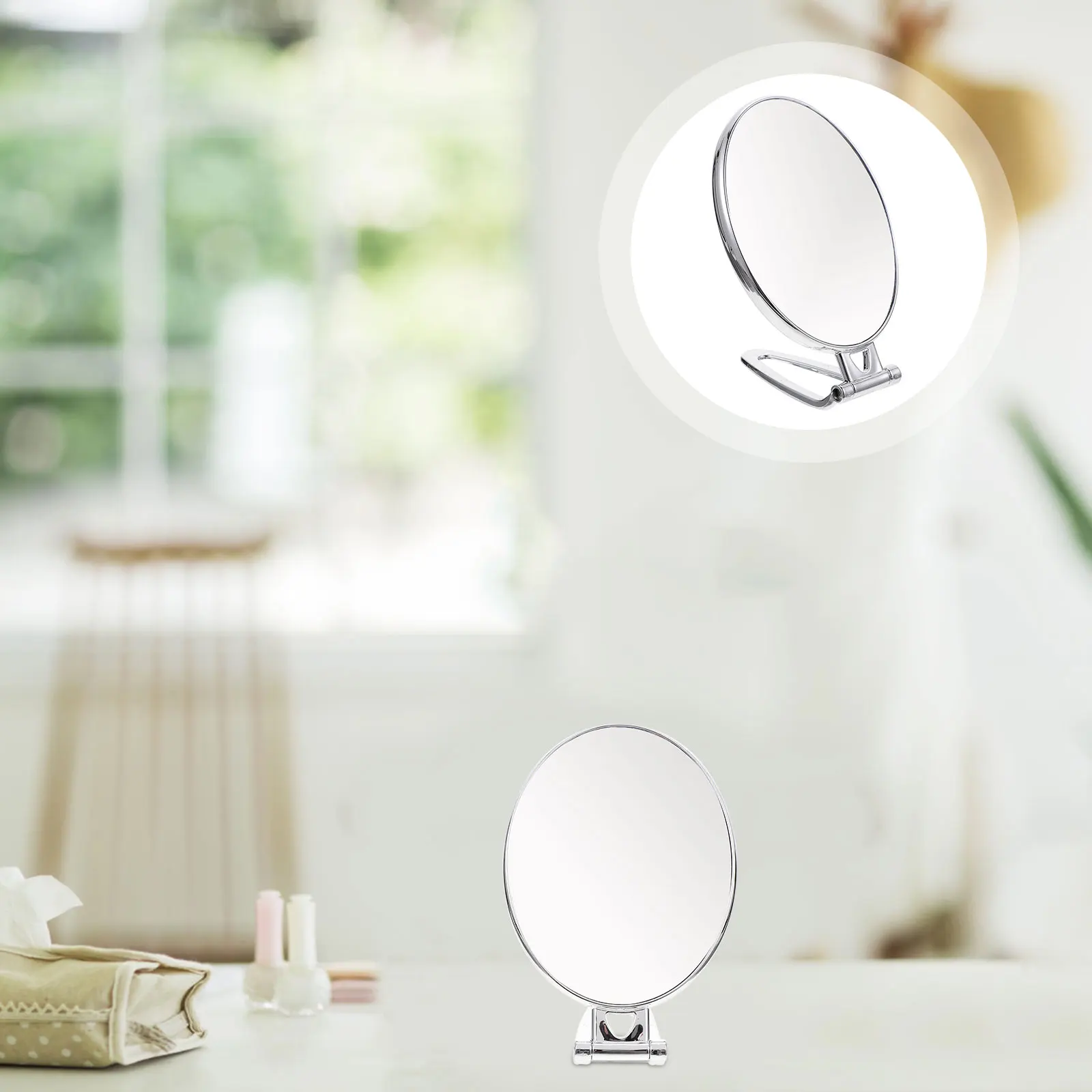 

for Beauty Handheld Mirror Makeup Double Sided Dressing Table Silver Alloy Miss