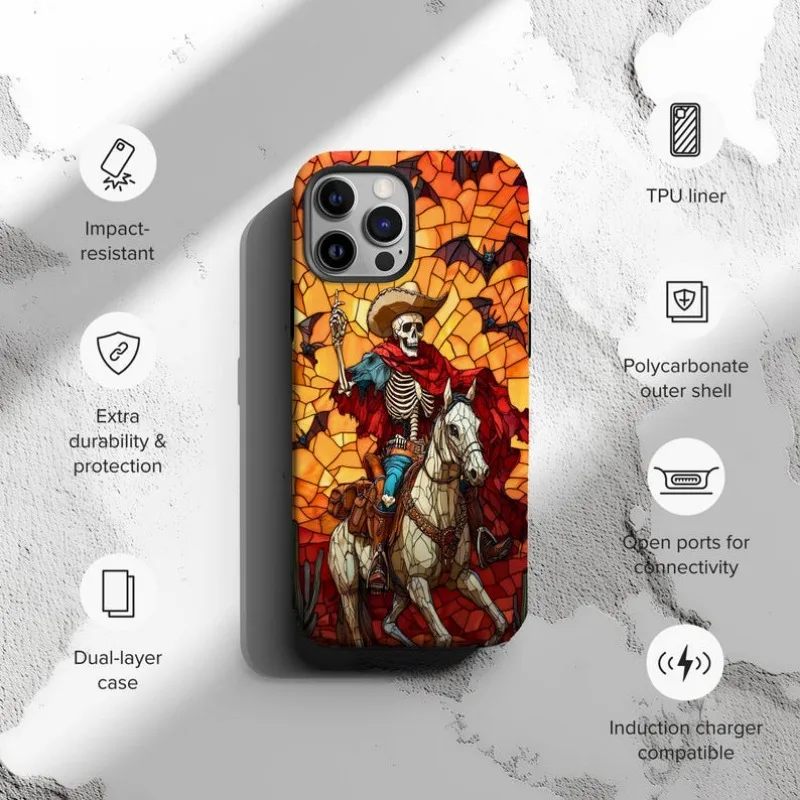 Skeleton Cowboy Stained Glass Phone Case For IPHONE 16 15PRO MAX 14 13 12 11 Acrylic TPU Two in one magnetic Phone Cases