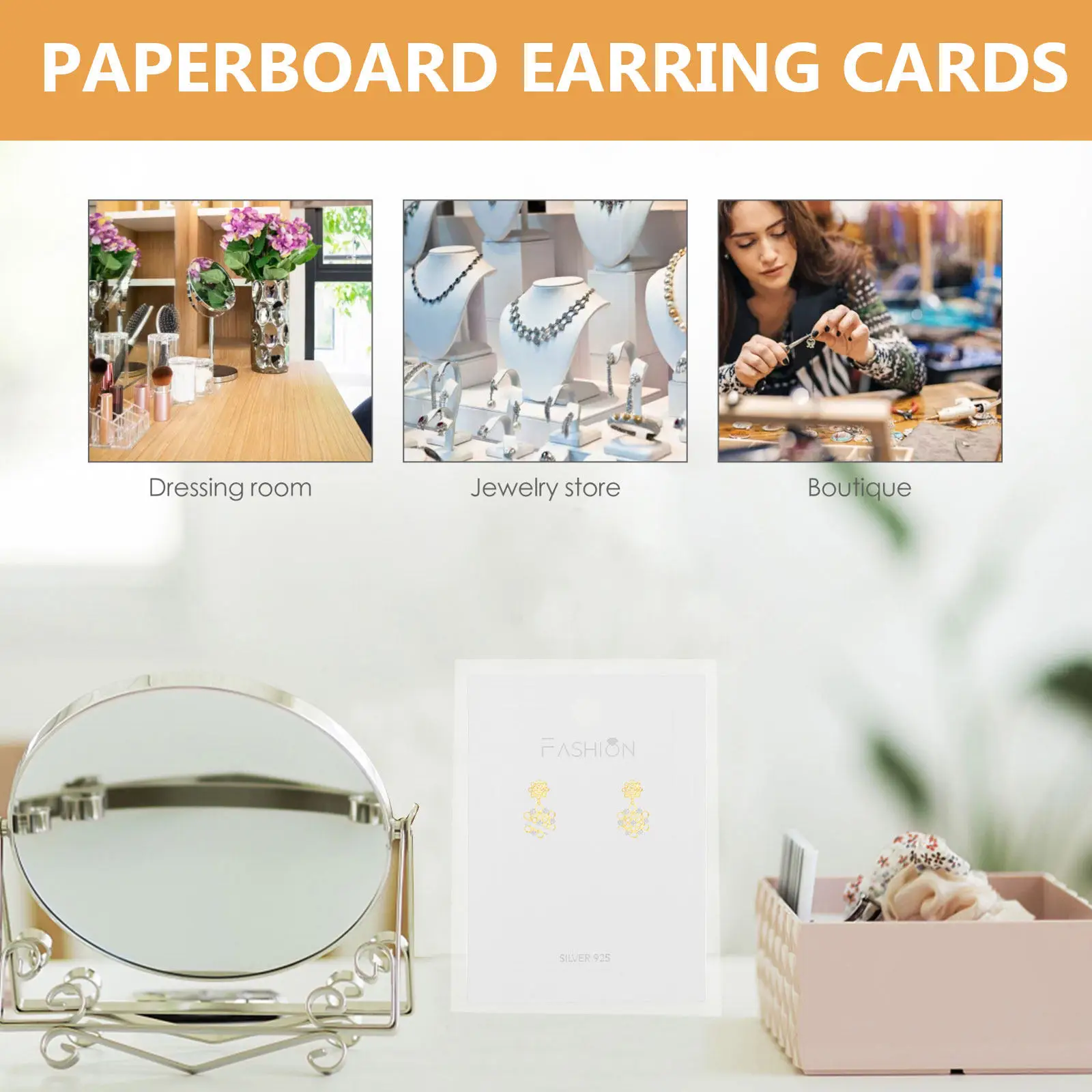 

100Pcs Gold Foil Necklace Display Cards Paperboard Rectangle White Necklace Price Tags Jewelry Display Holders for Pendant