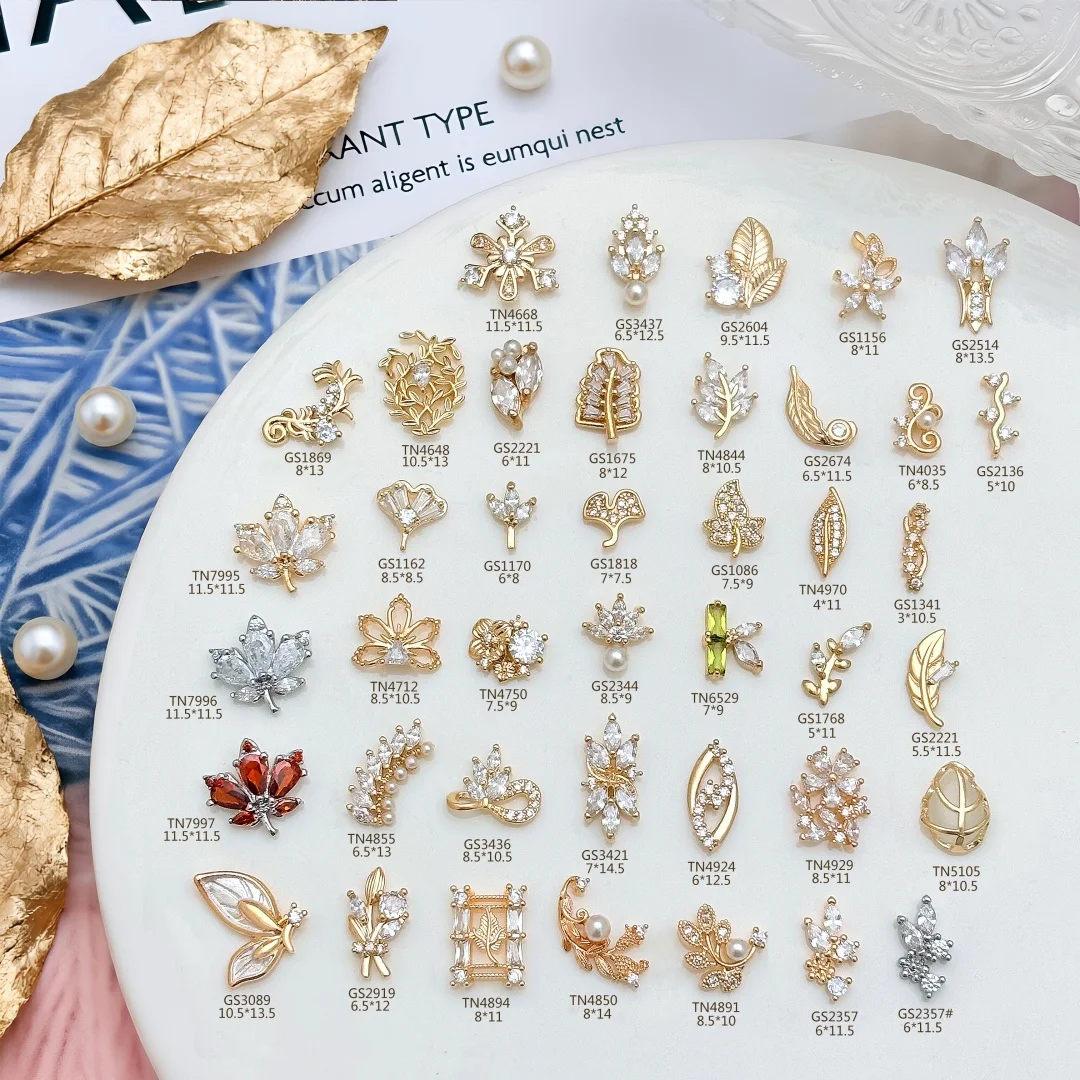 5pcs 3D maple leaf/Plant leaf  Zircon Alloy Crystals Rhinestones Nail Art Decorations Nails Accessories Parts Supplies Charms