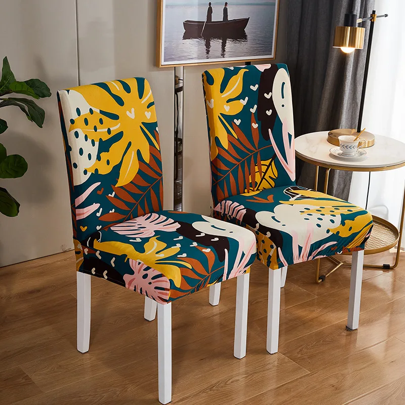 Printed Chair Cover Skin Friendly Wear Resistant 360 Fit Elastic Dining Chair Cover Living Room Office Home Chair Protector