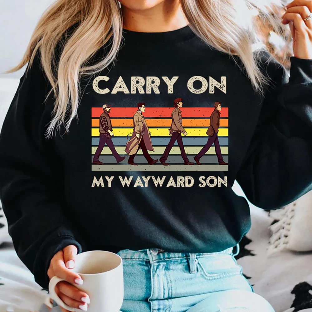

Supernatural Sweatshirt Carry on My Wayward Son Sam and Dean Winchester Brothrs Hoodie Trendy Abbey Road Winchester Sweatshirts