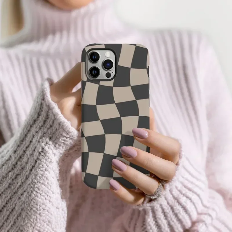 Retro Wavy Checkered  Phone Case For IPHONE 16ProMax 15 14 13 12 11 PRO Plus Acrylic TPU Two in one Magsafe Mobile  Phone Cases