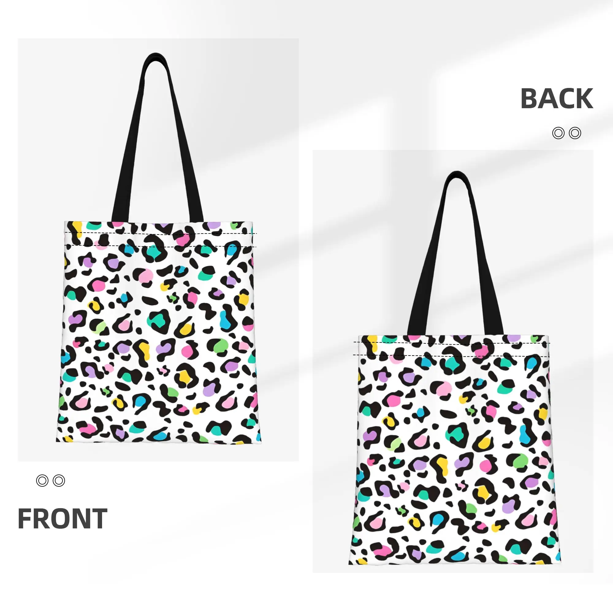 Pastel Rainbow Leopard Leopard Print Canvas Tote Bag Perfect for Outdoor Women's Top-Handle Bags