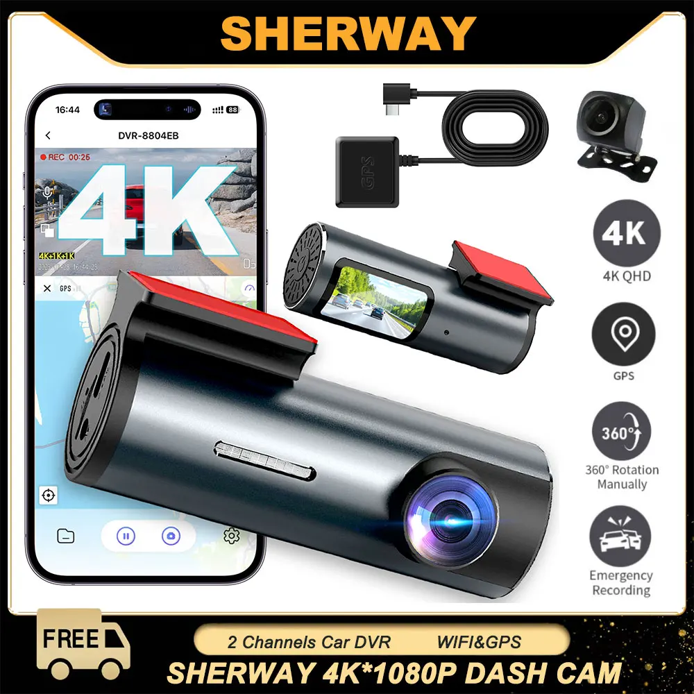 

4K Dash Cam Dual Lens Car DVR Driving Recorder UHD 1080P Rear Lens Camera WiFi GPS IR Night Vision 24H Parking Monitor Black Box