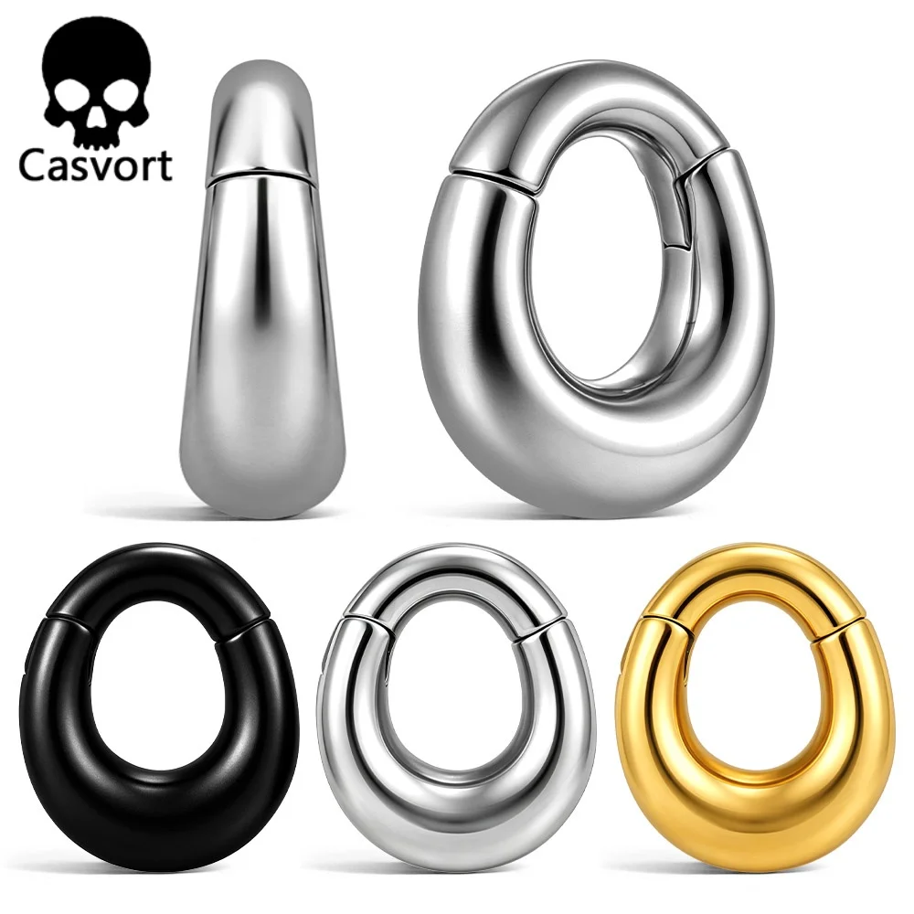 Casvort 2PCS 316 Stainless Steel Chunky Teardrop Ear Weights Hoop Ear Plugs Gauges for Stretched Lobes Piercing Jewelry 6mm 2g