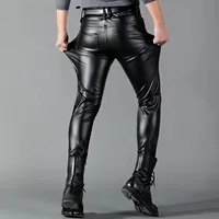 Men's Leather Pants Skinny Fit Elastic Fashion PU Leather Biker's Trousers Nightclub Party & Dance Pants Thin