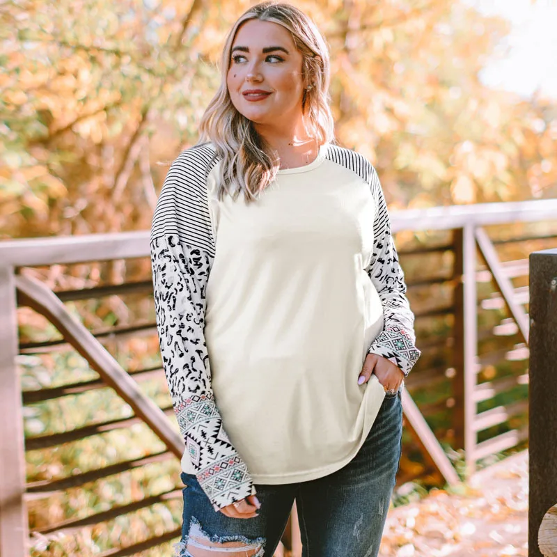 

Женский топ с длинным рукавом Shi Ying, абрикосовый топ с леопардовым принтом, свободная футболка, PL251318