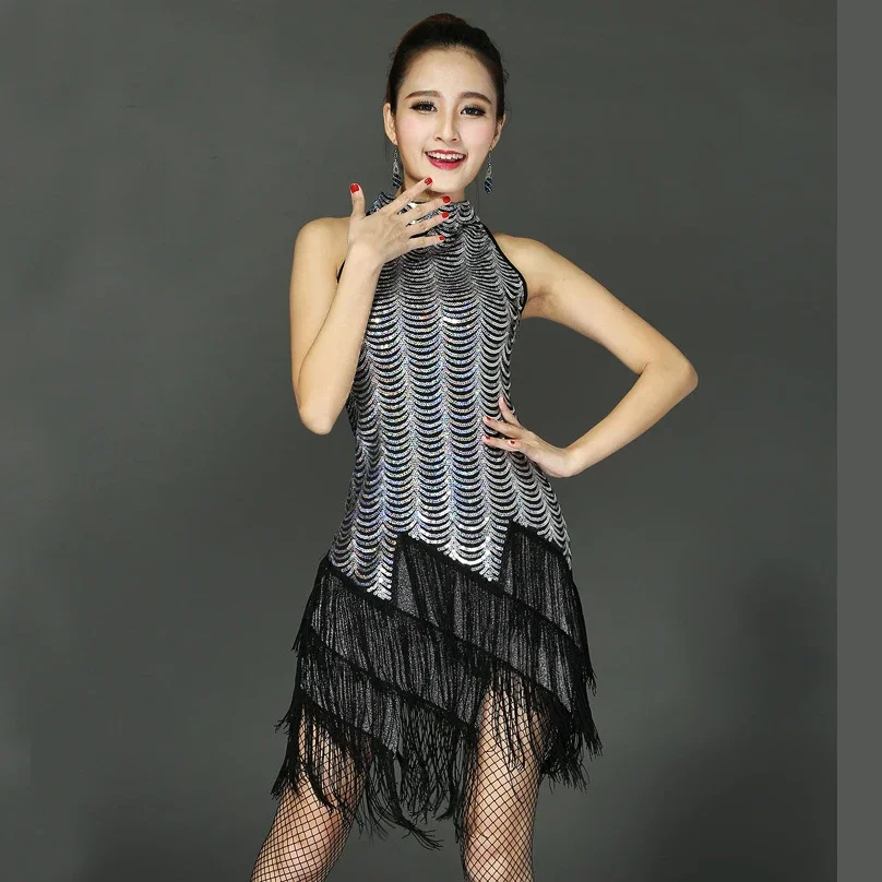 Frędzle tańcząca sukienka kobieta frędzel seksowne cekiny Salsa Tango Tango Rumba kostium taneczny czerwony strój sceniczny