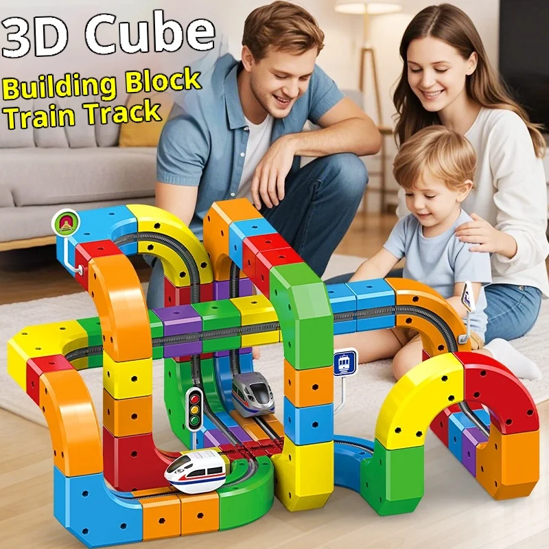 Hot 51PCS Magische Spoortrein USB Oplaadbare 3D Bouwsporen Kubusrails STEM Educatief Speelgoed Kerst Verjaardagscadeau