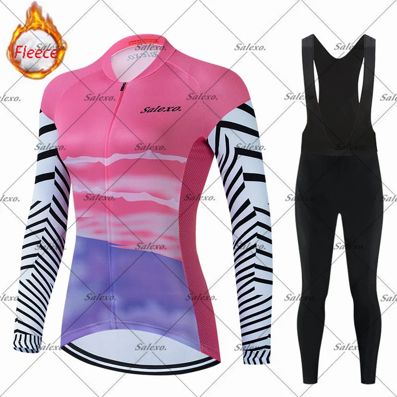 

Новый женский зимний комплект из трикотажа для велоспорта, профессиональная командная форма, термофлисовая одежда для шоссейного велосипеда, одежда с длинными рукавами, спортивная одежда Mtb