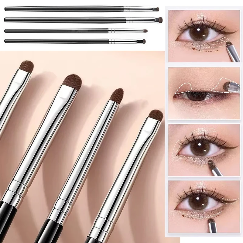 4Pcs/Set New Precise Detail Eyeshadow Brush Soft Horse Hair Eyelid Highlighter Lying Silkworm Makeup Brushes Eyes Make Up Tools