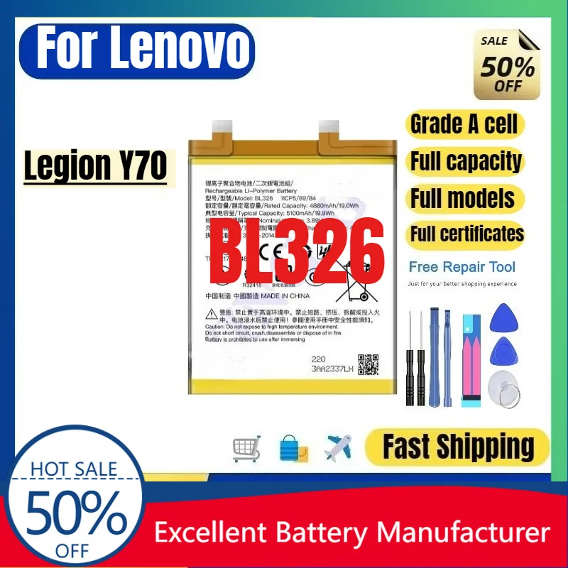 0 Cycle BL326 Battery for Lenovo Legion Y70 Phone High Quality Replacement Battery Grade A Lithium Polymer Bateria with Tools