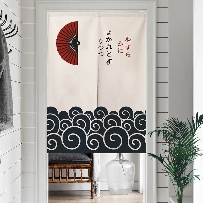 VIKAMA Japanese Folding Fan Noren Door Curtain Rod Pocket for Kitchen Cafe Minimalist Decor for Home & Commercial Use