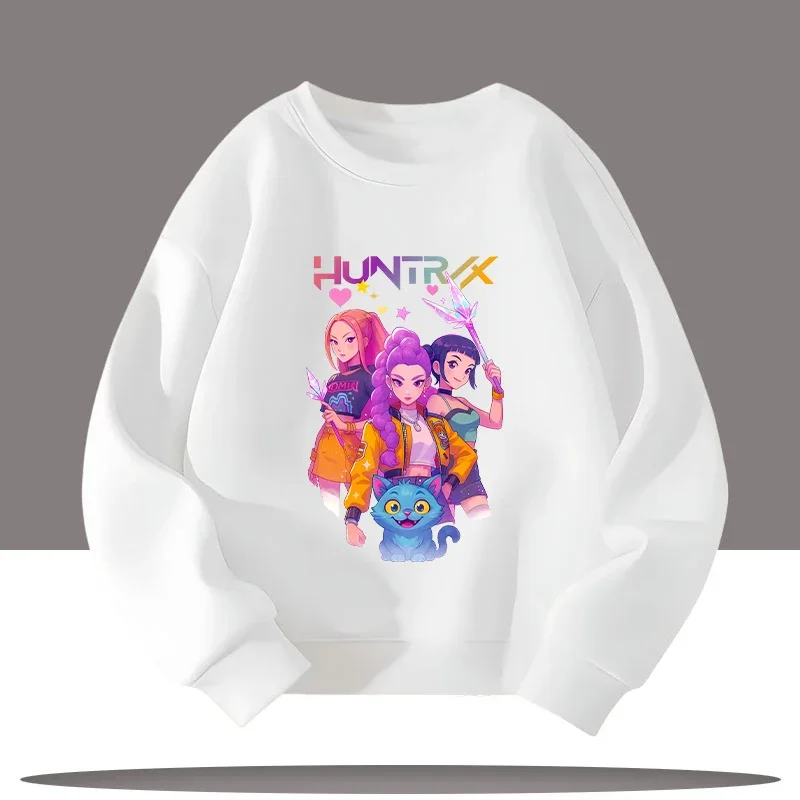 2026 ใหม่ฤดูใบไม้ร่วง-ฤดูหนาวเด็กเสื้อกีฬาคอกลมที่น่าสนใจเคป๊อปนักล่าปีศาจพิมพ์การ์ตูนสาวน่ารักเสื้อลำลอง