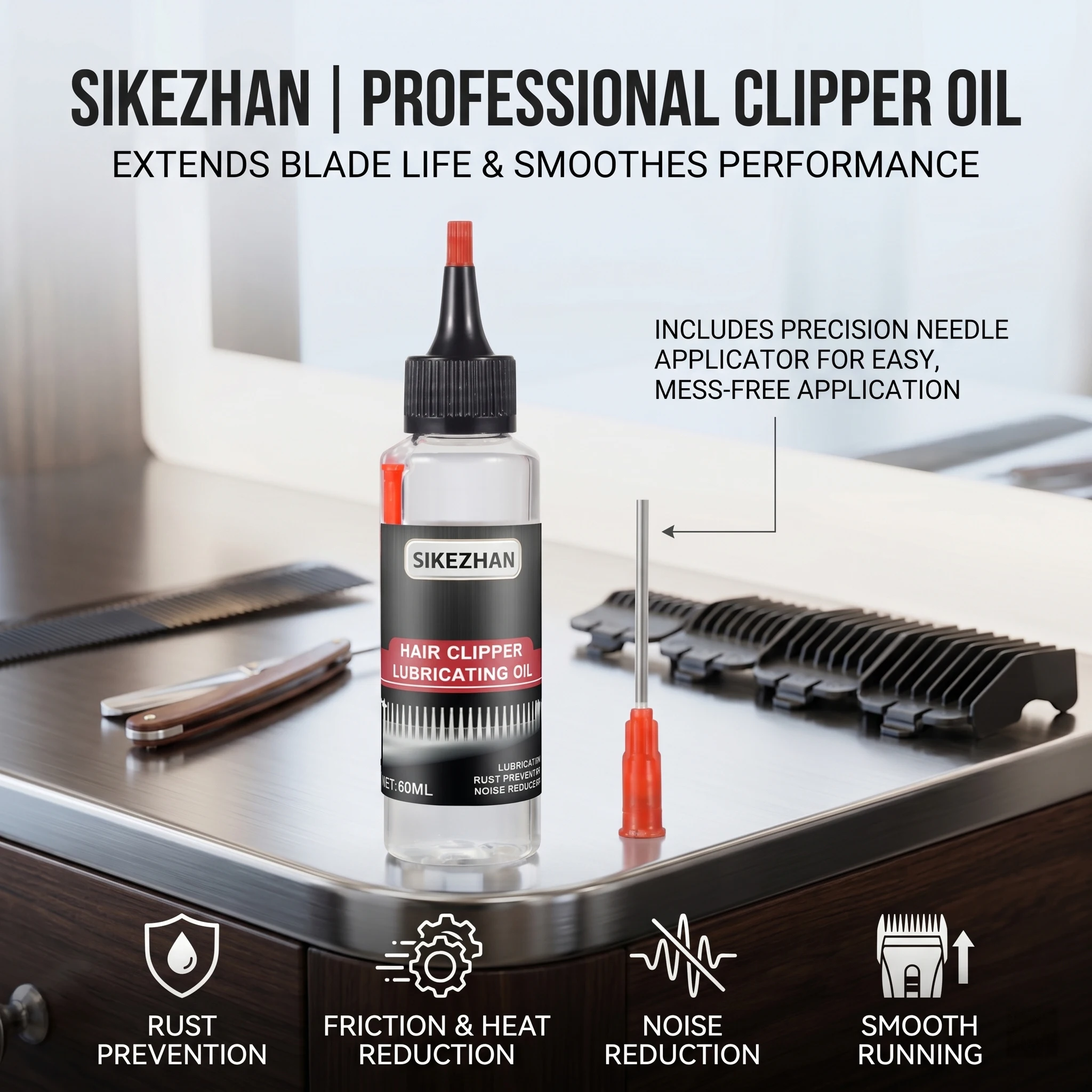 SIKEZHAN - Aceitera Profesional para Cortapelos de 60 ml con Punta de Aguja Lubrica, previene la oxidación y prolonga la vida útil de las cuchillas de recortadoras y afeitadoras.