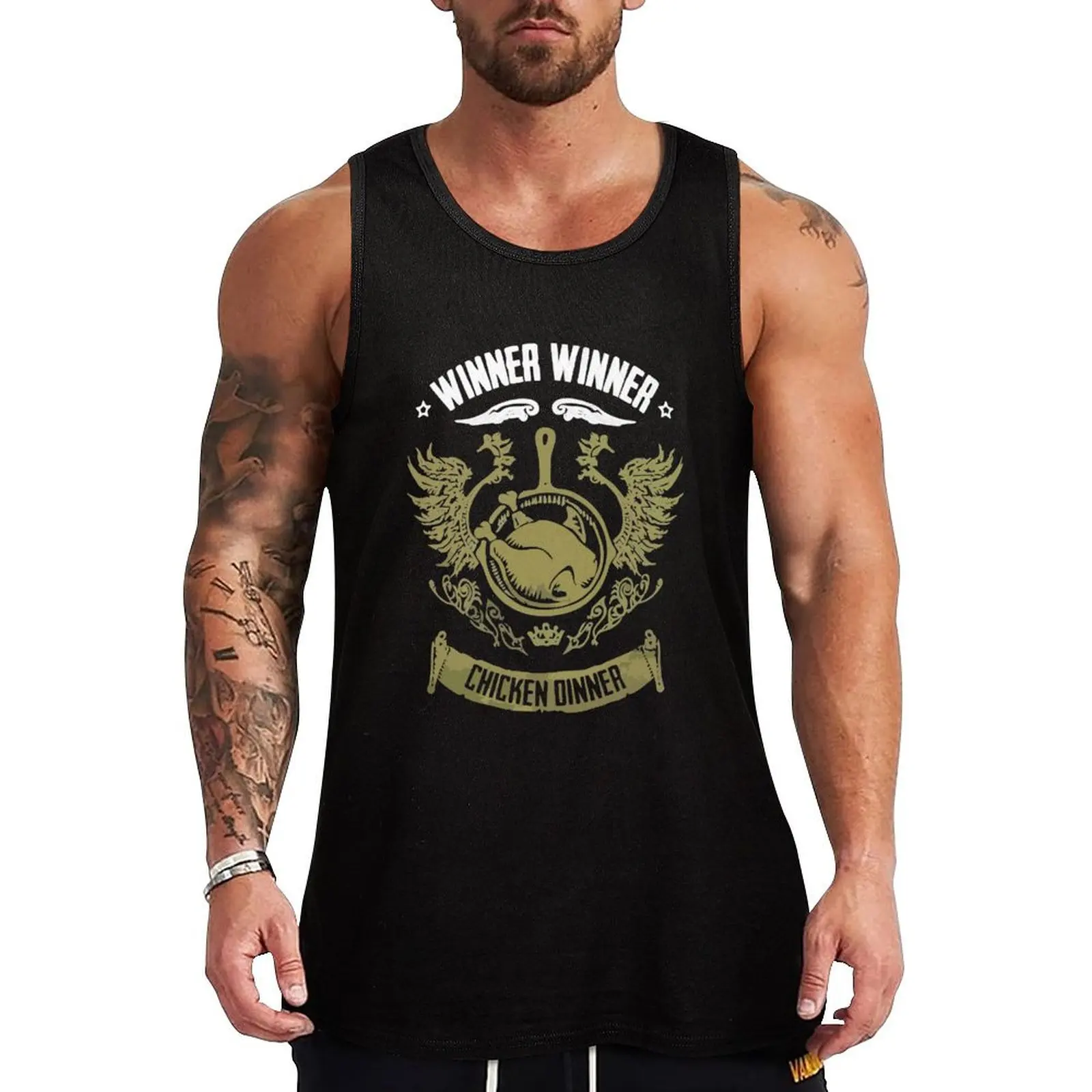 Pubg Gewinner Gewinner Huhn Abendessen Tank Top ärmellose T-Shirts für Männer Männer Sommer T-Shirt Herren Weste Fitness-Kleidung für Männer