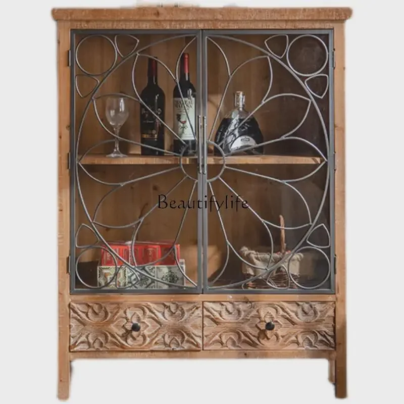 

FG17American retro solid wood wine cabinet floor rack locker