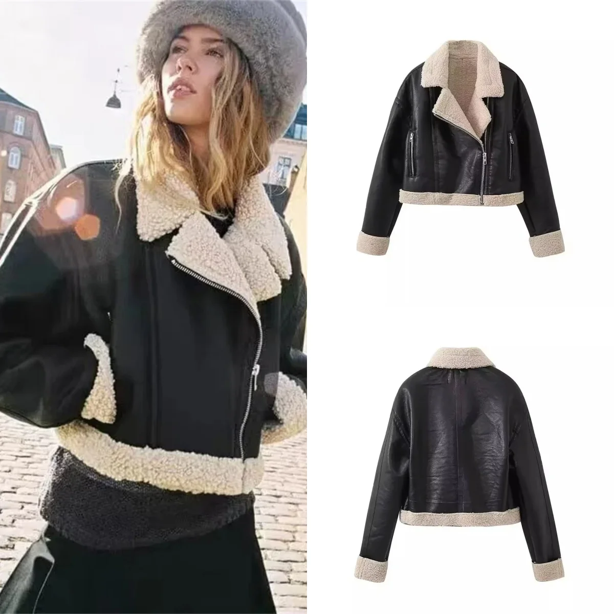 2024 Autumn/Winter New Product Women\'s New Fashion and Casual Versatile Flip Collar Leather and Fur Integrated  Leather Jacket