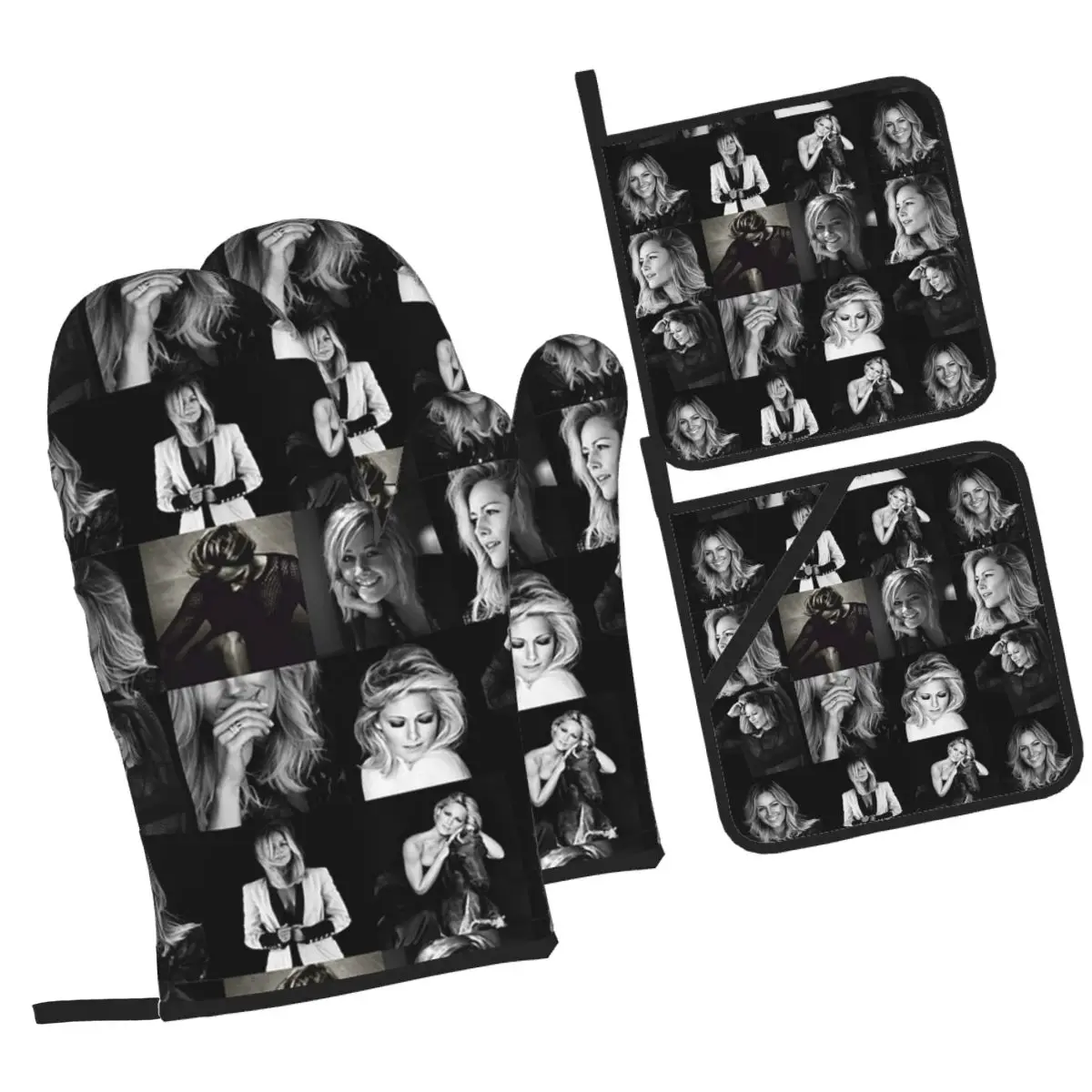 Helene Fischer Collage Oven Mitts and Pot Holder Sets of 4 for Baking Kitchen Cooking BBQ Resistant Non-Slip Gloves