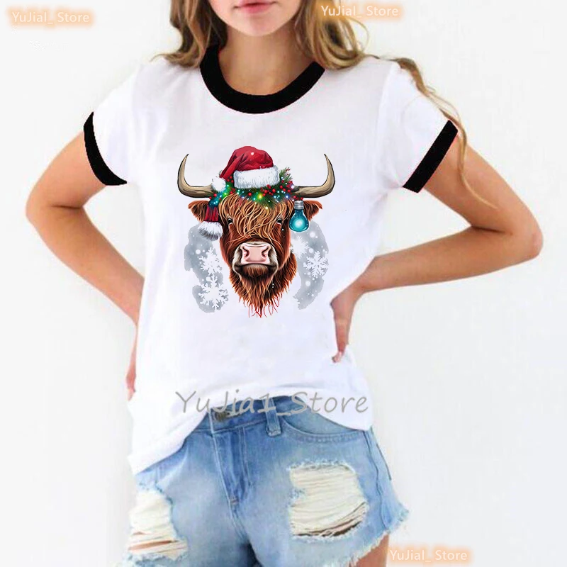 Sunflower Highland Cow Animal Printed T Shirt Women Harajuku Kawaii Clothes Funny Casual Tshirt Femme Short Sleeve T-Shirt