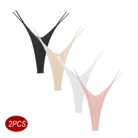 2PCS Sexy High Cut Double-layer Cotton Thong Women's Bikini Bottom Brief G-string Underwear with Elastic Thin Double Belt